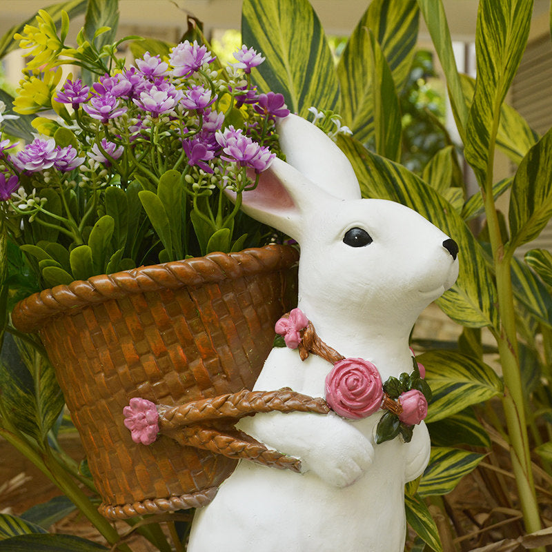 White Rabbit Planter 12 Inch, Bunny Flower Pot for Garden and Patio Decor