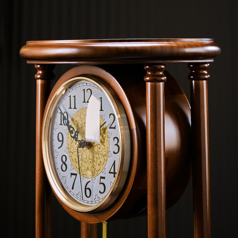 Solid Wood Pendulum Mantel Clock, Silent Vintage Table Clock, Brown