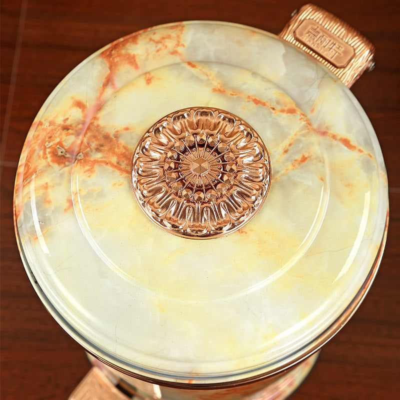 Yellow Marble Look Step Trash Can with Lid, Round Pedal Waste Bin with Faux Onyx Pattern, Luxury Style Garbage Can for Bathroom, Living Room, Bedroom, Office, Kitchen, and Toilet