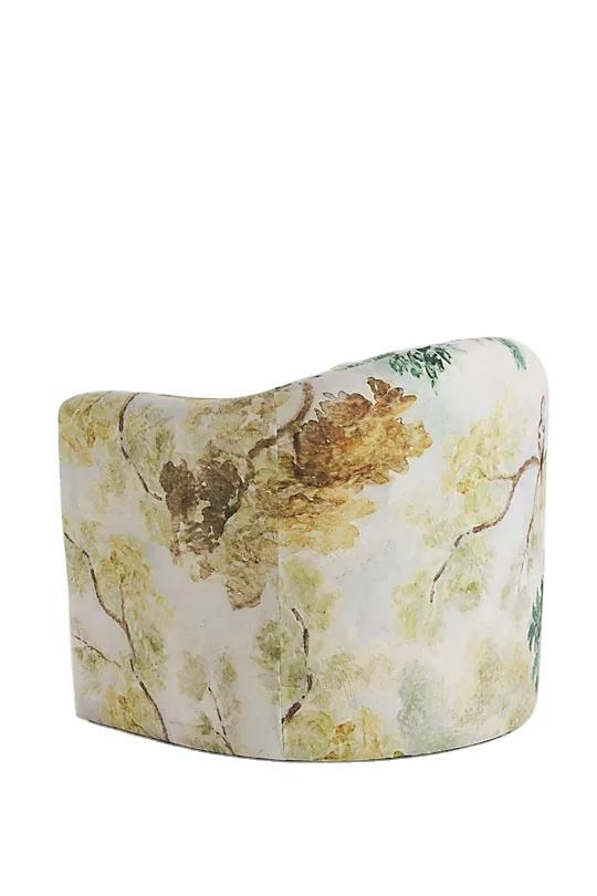 Floral Bird Print Accent Chair with Mustard Velvet Cushion for Living Room