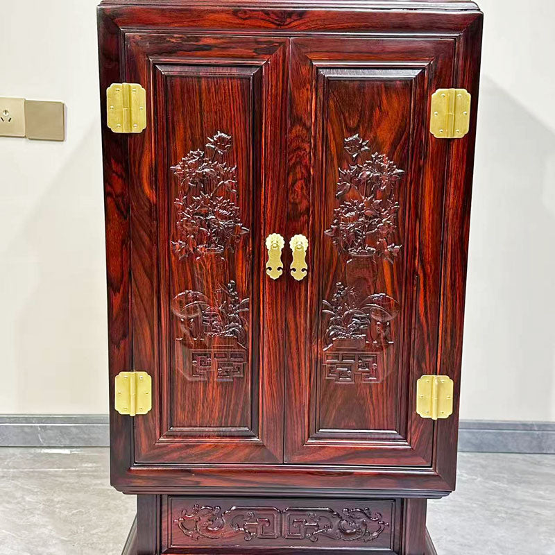 Indian Rosewood Accent Cabinet, 2 Doors and Drawer