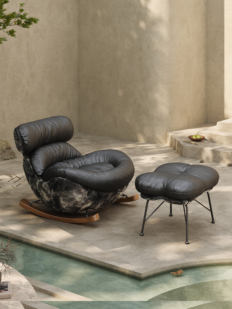 Black Chenille Upholstered Rocking Chair for Living Room