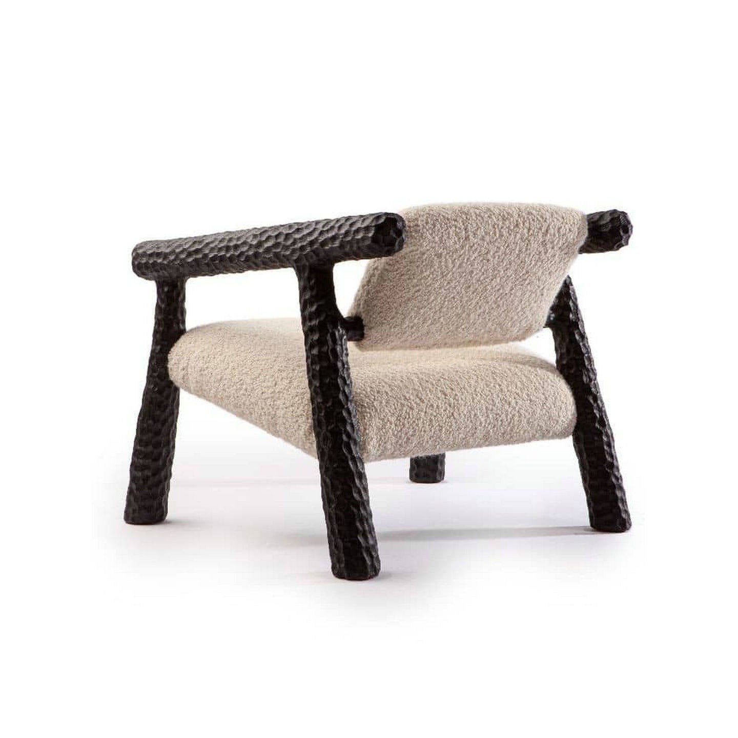 Solid Wood Accent Chair with Boucle Upholstery, Sculptural Carved Armchair, Modern Rustic Lounge Chair for Living Room, Bedroom, Reading Nook, Hotel and Study