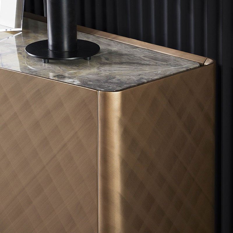Modern 3-Door Sideboard Cabinet with Textured Wood Front and Metal Legs
