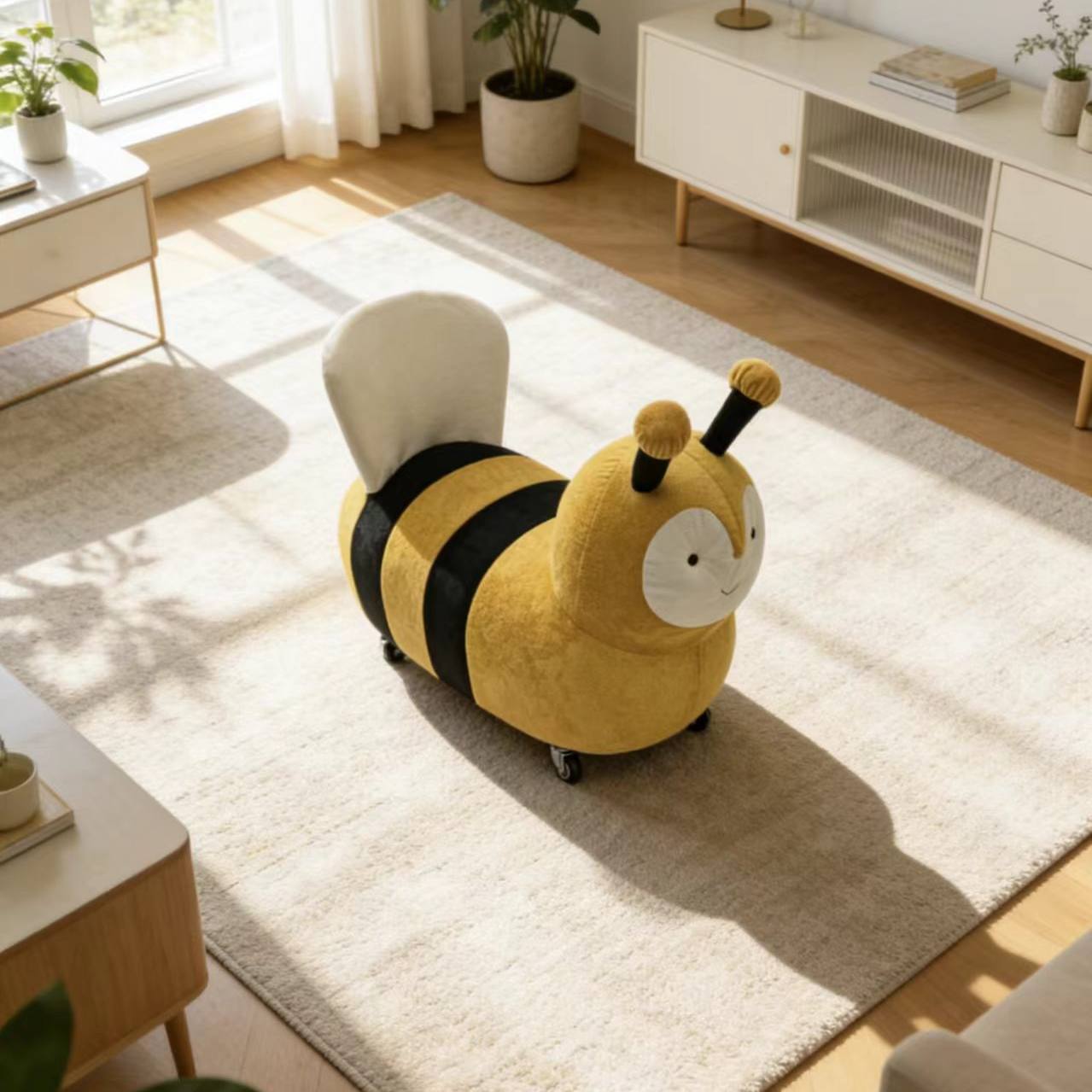 Plush Bee Kids Sofa Chair with Wheels, Cartoon Animal Seat