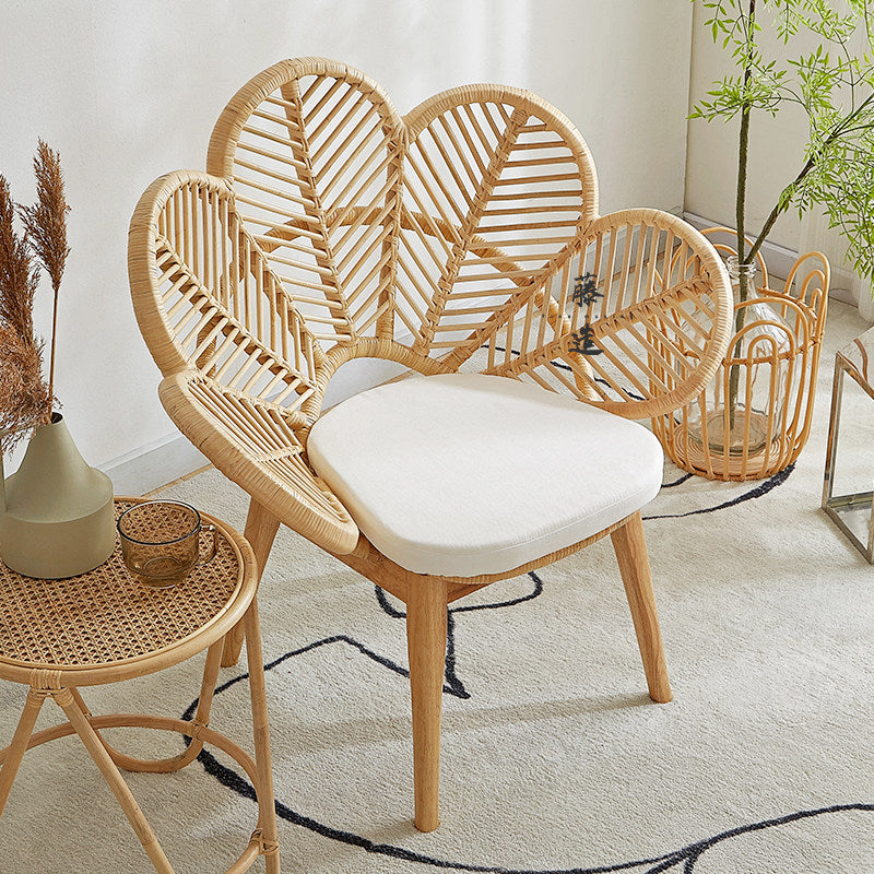Natural Rattan Peacock Chair with Ash Wood Legs and Cushion