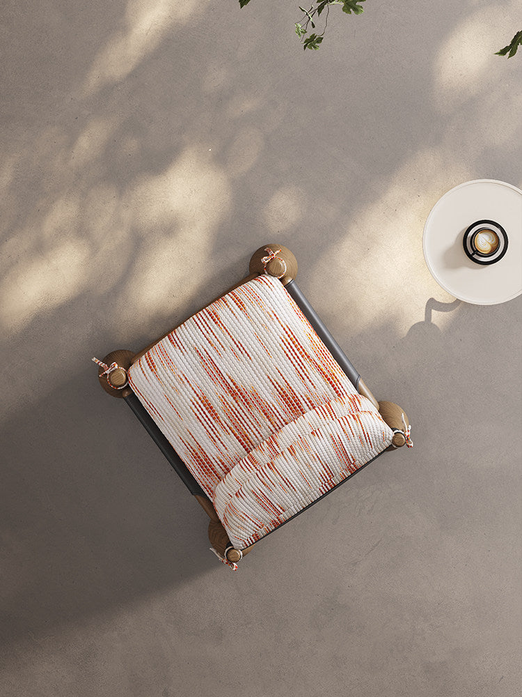 Orange Striped Cotton-Linen Ash Wood Accent Lounge Chair