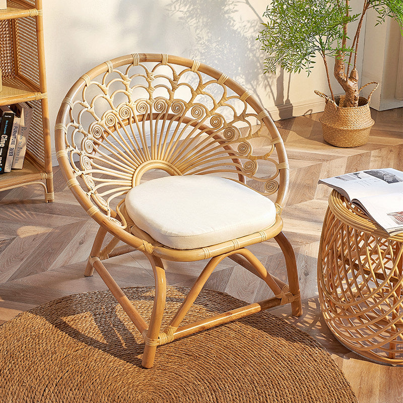 Natural Rattan Peacock Chair with Cushion, Boho Accent Armchair