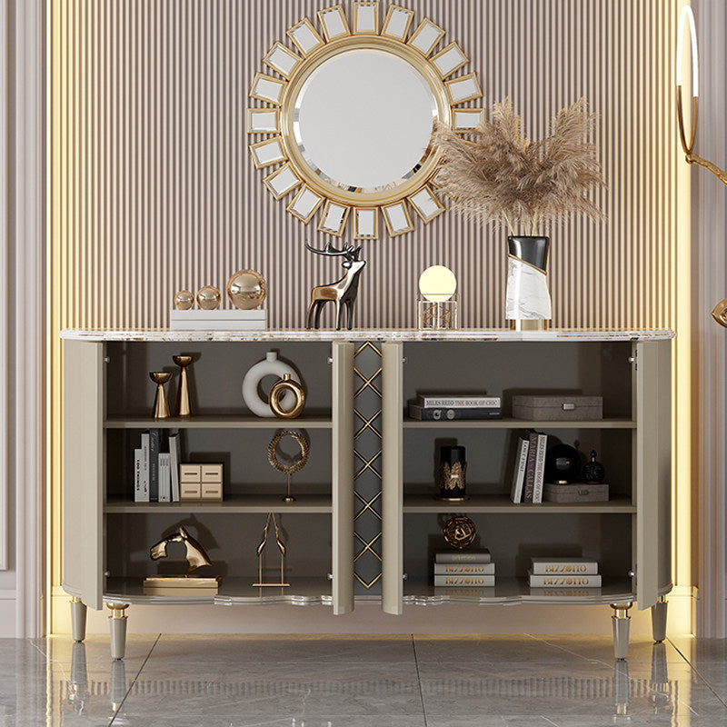 Gray Sideboard Cabinet with Faux Marble Top and Gold Accent Doors