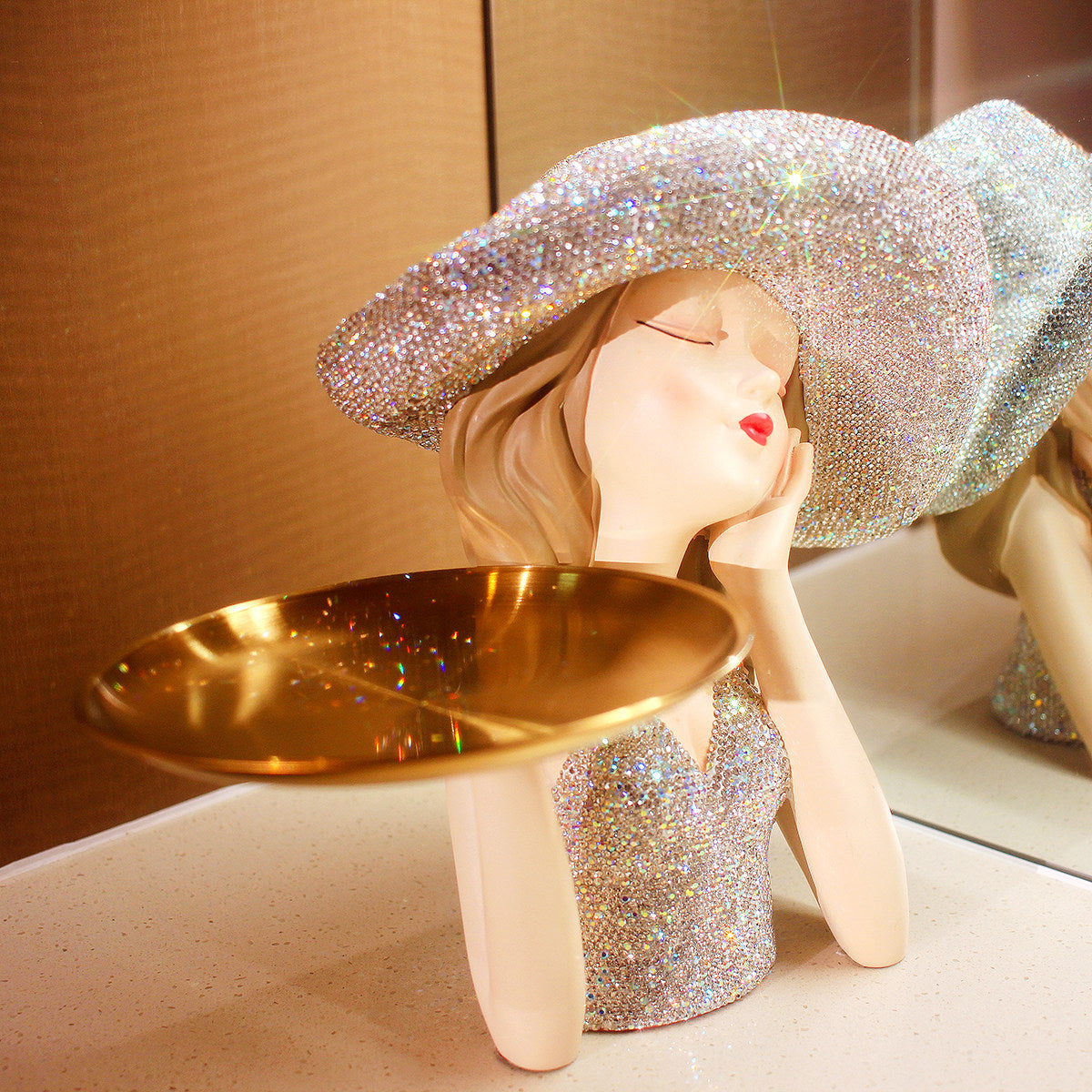 White Resin Lady Figurine with Gold Jewelry Tray