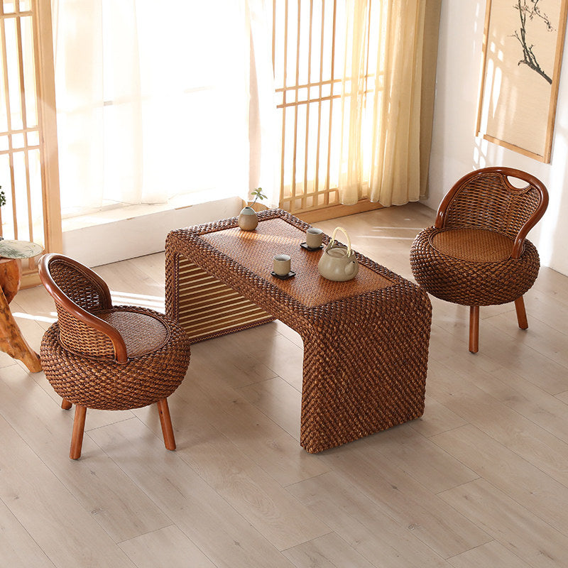 Round Rattan Accent Chair 20 Inch, Woven Balcony Chair with Curved Back