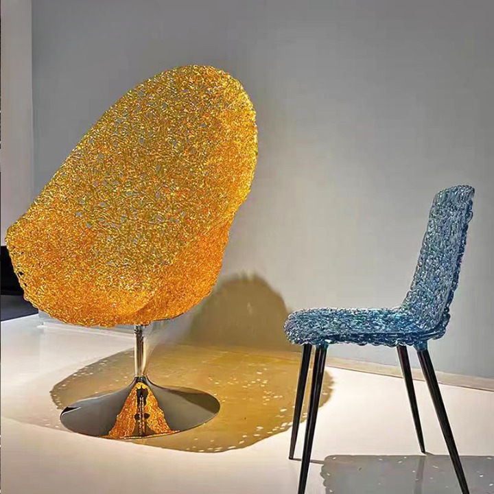 Gold-Tone Polycarbonate High-Back Chair with Pedestal Base