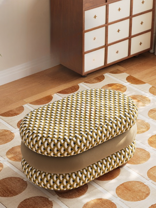 Yellow Chenille Ottoman Bench with Solid Wood Frame