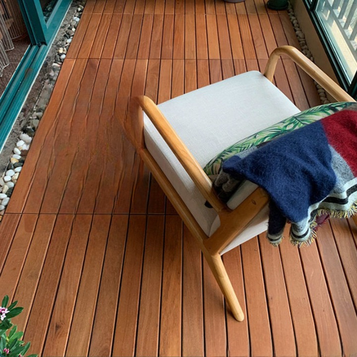 Interlocking Teak Wood Deck Tiles Outdoor Waterproof Patio Flooring Solid Hardwood Balcony Decking Tiles for Garden Terrace Poolside Shower Floor 11.4 x 22.8 Inch