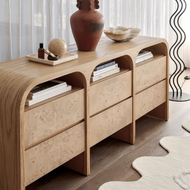 Wood Sideboard Buffet with 6 Drawers for Dining Room or Entryway
