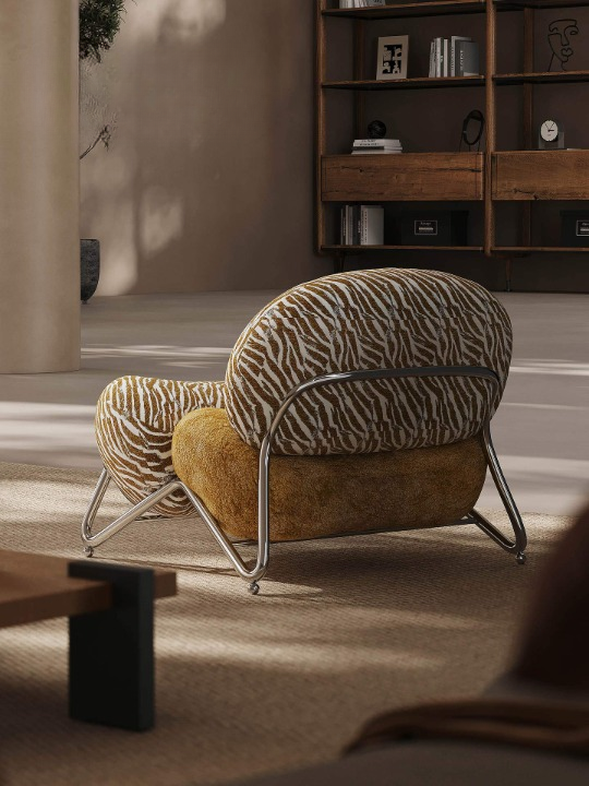 Caramel Tiger Stripe Chenille Accent Chair with Metal Legs