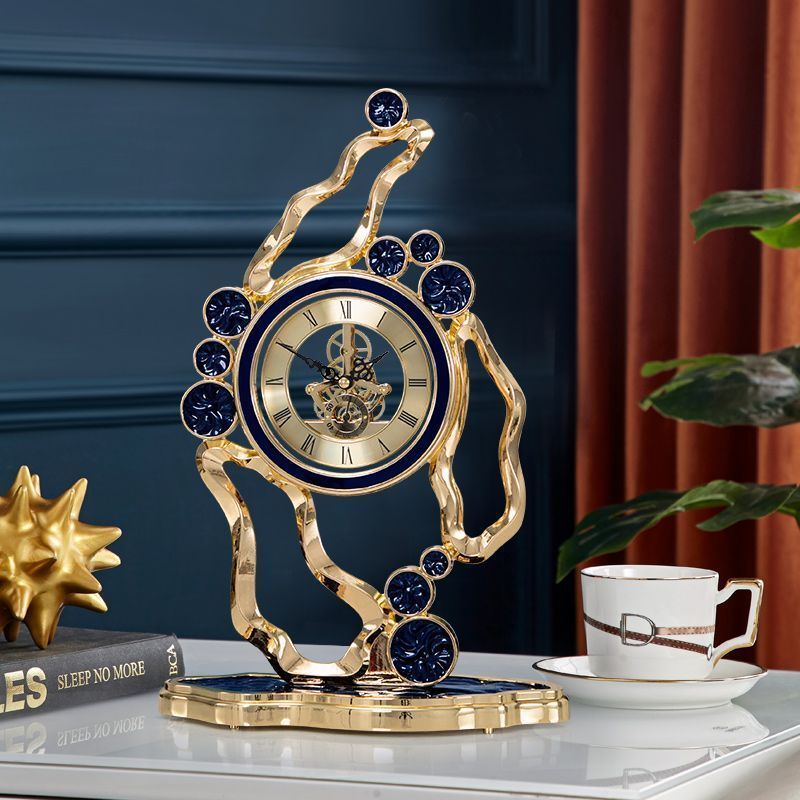 Gold and Green Decorative Table Clock with Open Gear Dial, 16.1 Inch