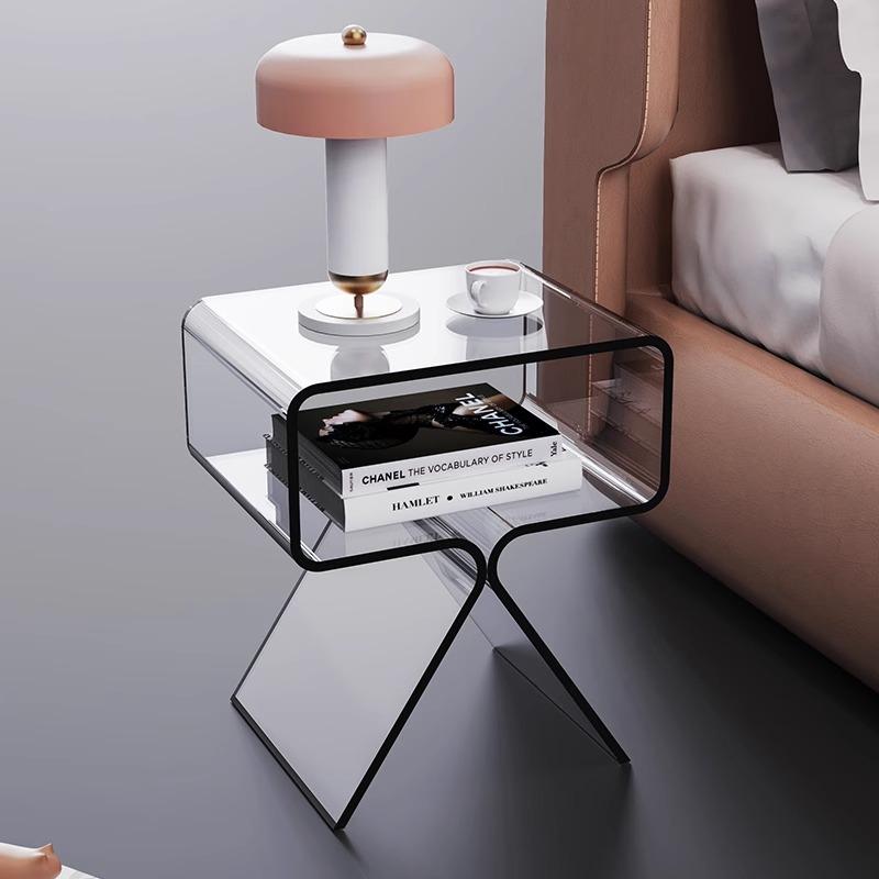 Clear Acrylic Nightstand with Magazine Shelf for Bedroom and Living Room