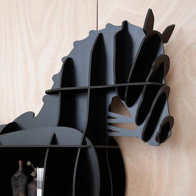 Black Horse-Shaped Bookcase, Storage Display Shelf and Room Divider