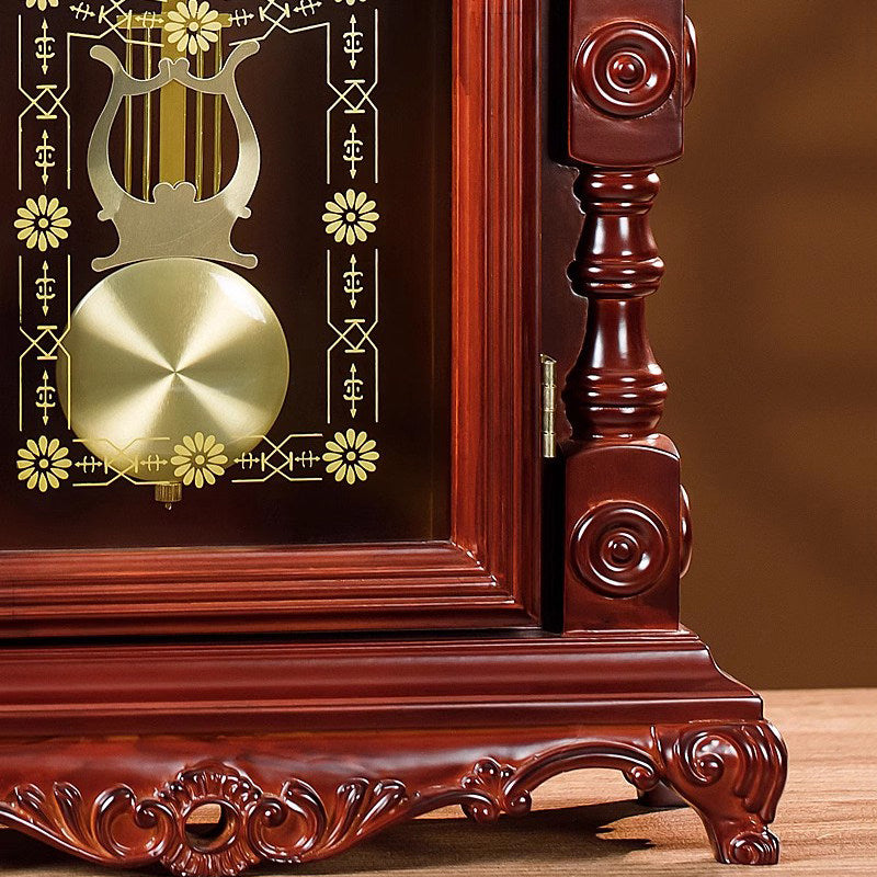Vintage Solid Wood Mantel Clock with Pendulum, Silent Analog Table Clock