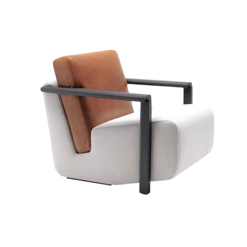 Modern Ash Wood Accent Chair with Gray Fabric and Orange Backrest