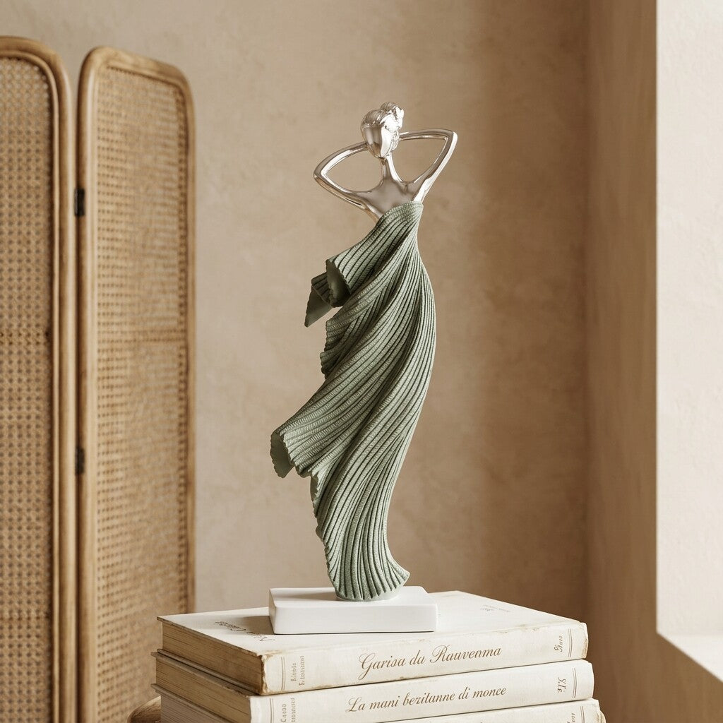 Abstract Dancer Figurine, Green Modern Tabletop Sculpture for Living Room, TV Stand, Console Table, Office Desk and Luxury Home Décor