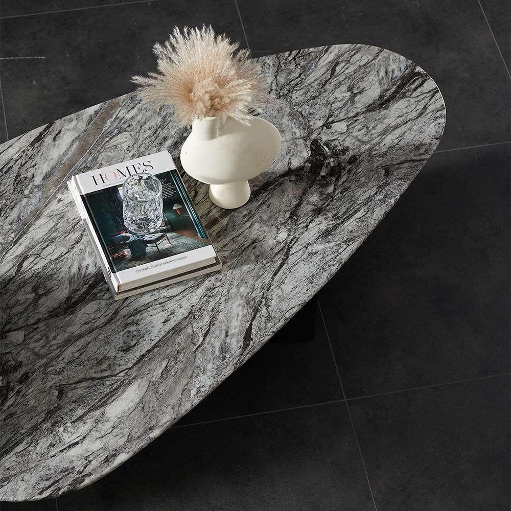 2-Piece Modern Marble Coffee Table Set with Metal Pedestal Bases