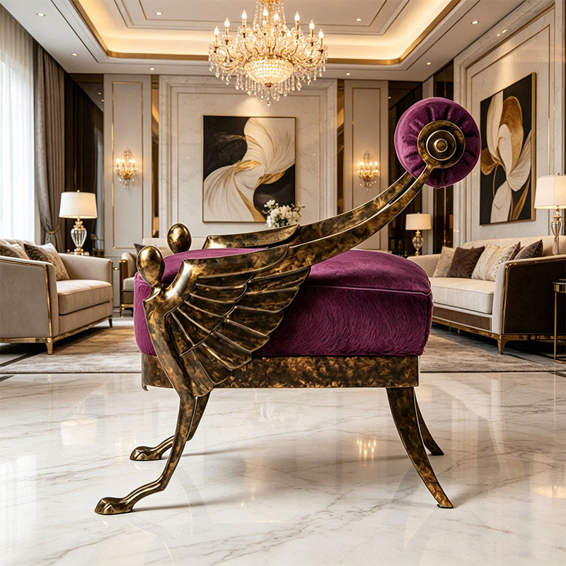Purple Velvet Bird Accent Chair with Antique Brass Frame
