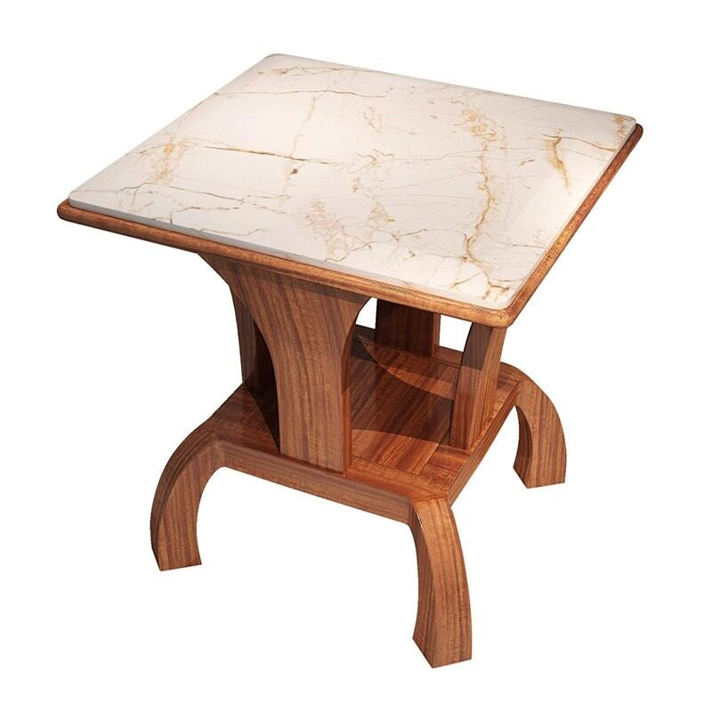 Wenge Wood Side Table with Natural Marble Top