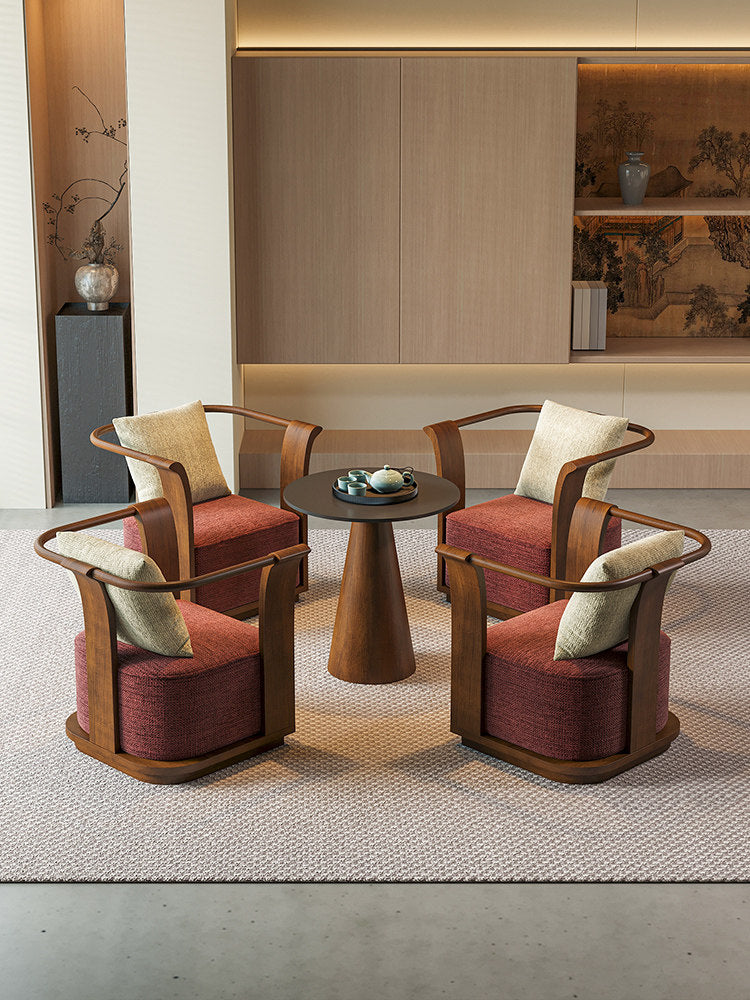 Burgundy Upholstered Accent Chair with Solid Wood Frame