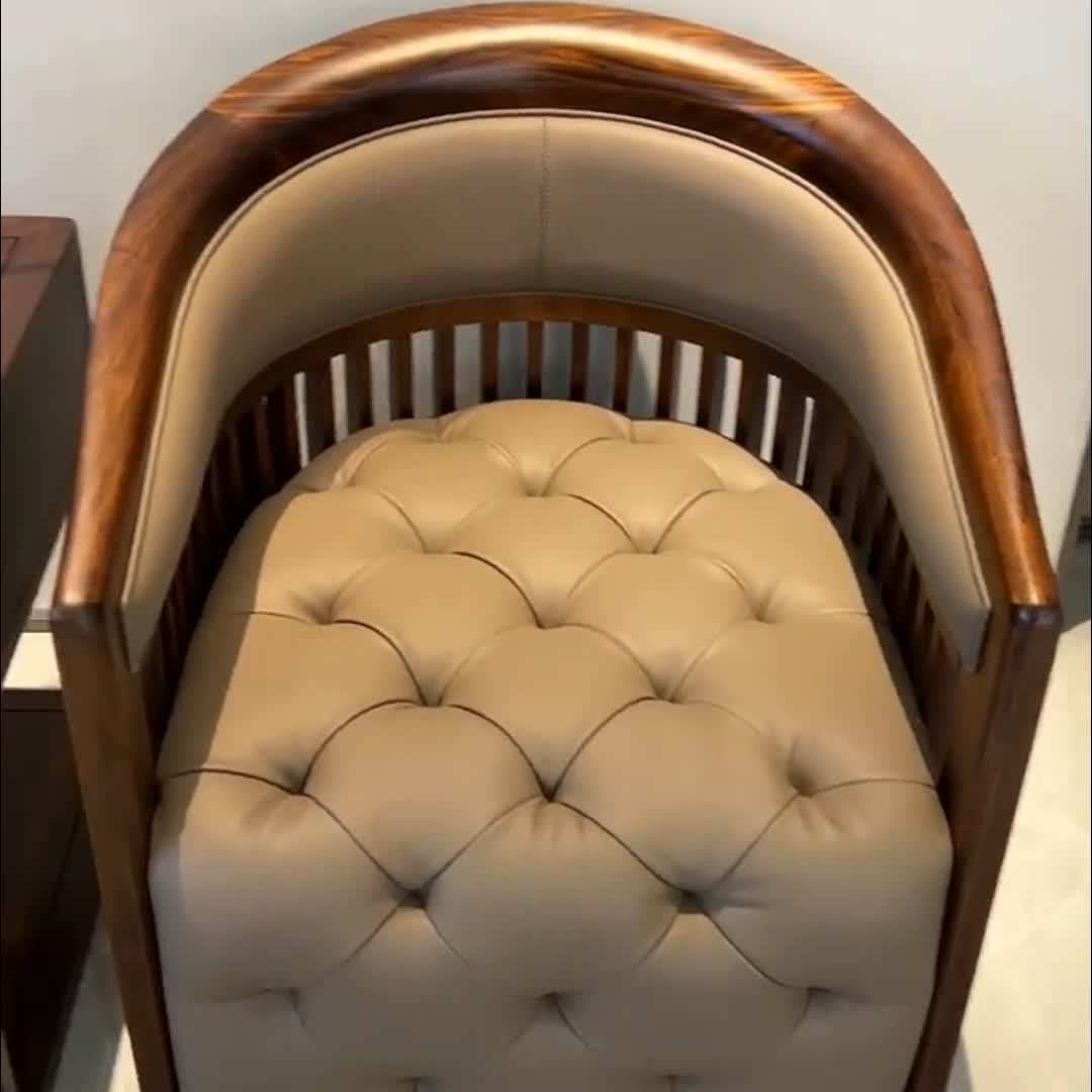 Ash Wood Barrel Accent Chair with Tufted Cushion and Spindle Back