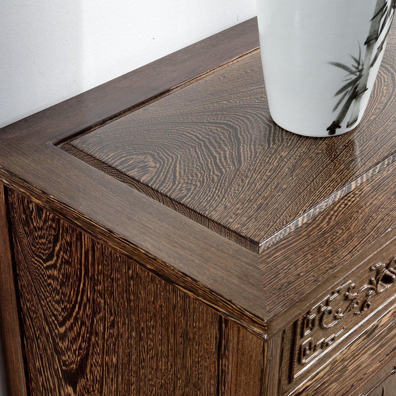 Solid Wood Sideboard Buffet Cabinet, Hand Carved 3 Door 3 Drawer Storage Credenza, Traditional Asian Style Dining Room Cabinet for Living Room, Entryway and Hallway