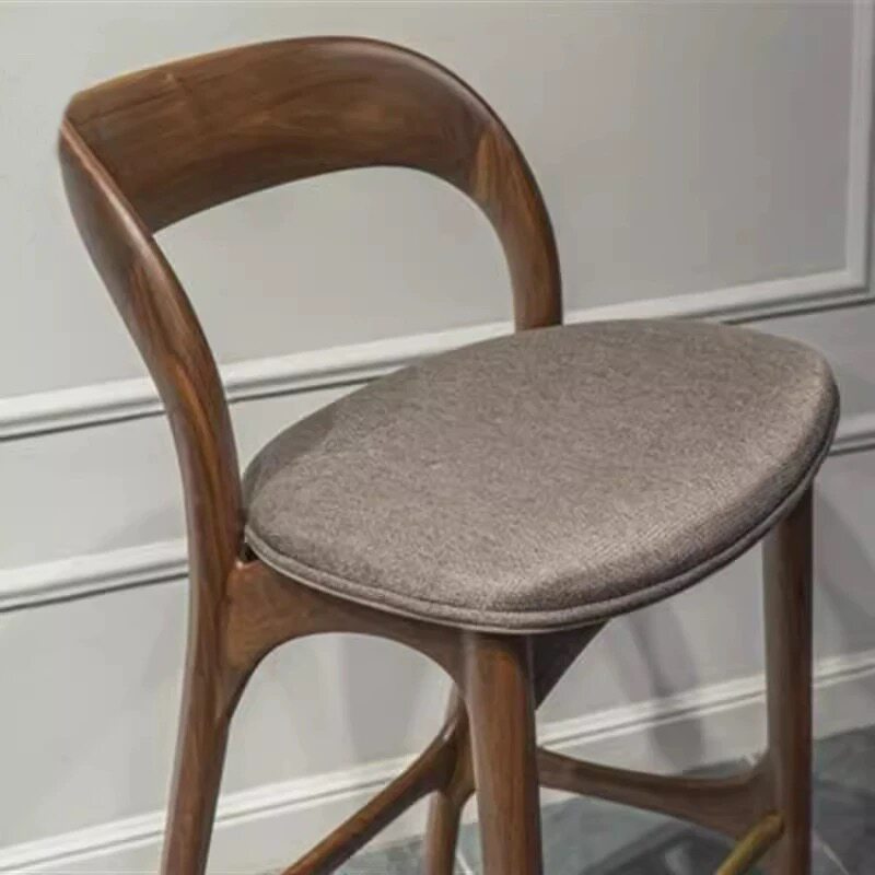 Walnut Wood Bar Stool with Backrest, Modern Counter Height Bar Chair with Upholstered Seat, Curved Wooden Kitchen Island Stool, Minimalist High Chair for Home Bar, Dining Room, Cafe and Breakfast Counter