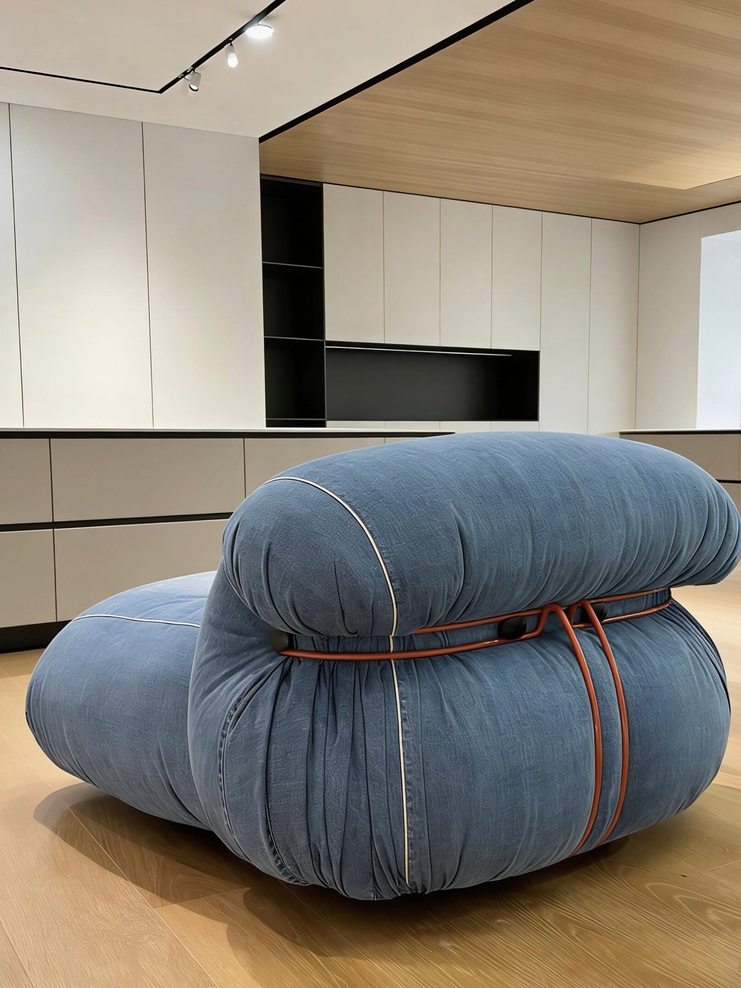 Blue Denim Accent Lounge Chair, Modern Upholstered Single Sofa Chair with Metal Frame Detail, Oversized Leisure Chair for Living Room, Bedroom, Lounge and Reading Corner