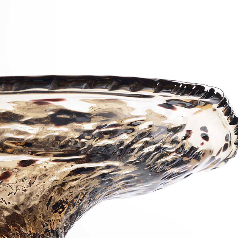 Amber Art Glass Fruit Bowl, Large Decorative Glass Centerpiece Bowl, Irregular Wave Crystal-Look Fruit Plate, Coffee Brown Serving Dish for Dining Table, Kitchen Counter, Living Room Decor