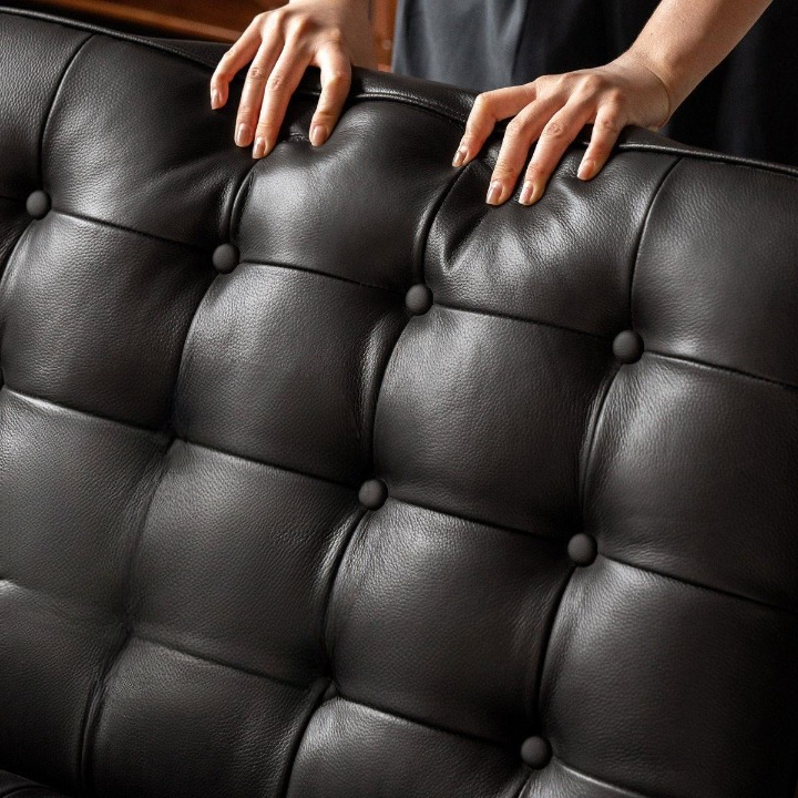 Black Genuine Leather Lounge Chair with Stainless Steel Frame
