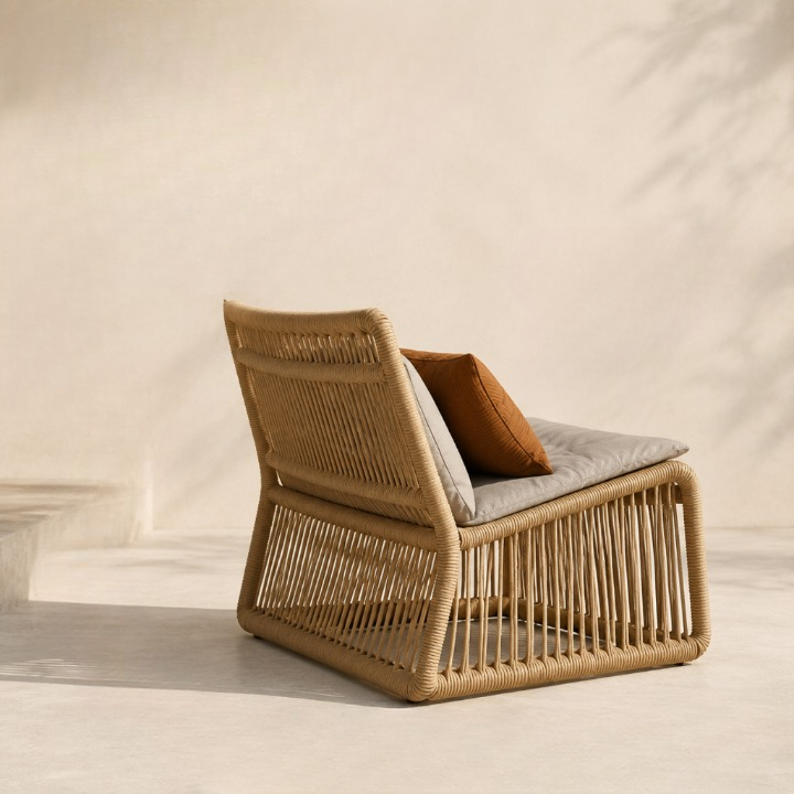 Natural Rope Woven Outdoor Lounge Chair with Cushion