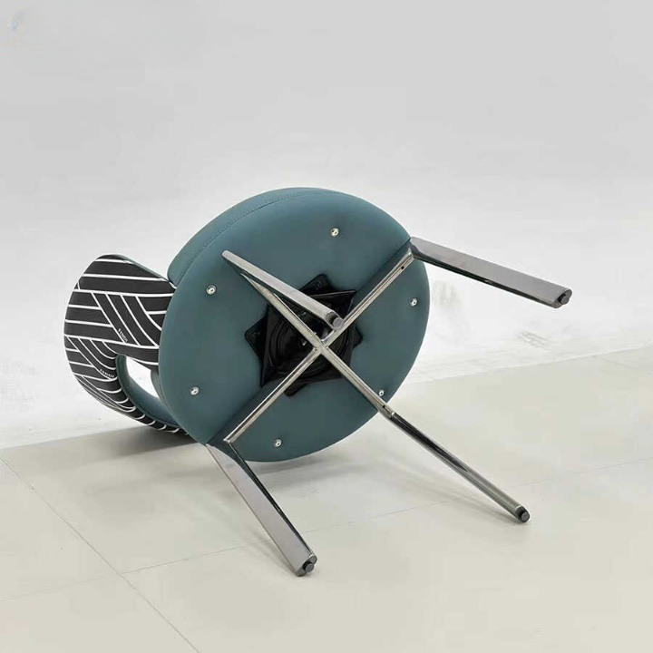 Teal Blue Upholstered Swivel Dining Chair, Curved Open-Back Armchair with Black Wire Detail and Polished Stainless Steel Legs for Dining Room, Kitchen, Vanity and Reception