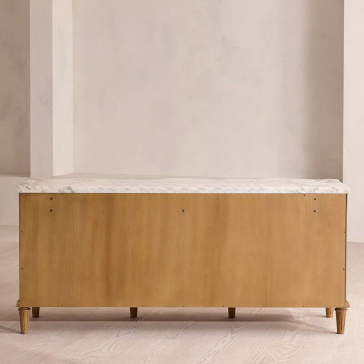 Marble Top Sideboard Buffet Cabinet, Burl Wood Grain Storage Cabinet with Drawers and Doors for Dining Room, Living Room, Entryway, Hotel