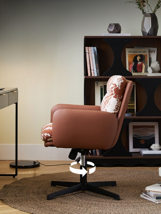 Brown Swivel Office Chair with 3D Jacquard and Adjustable Height