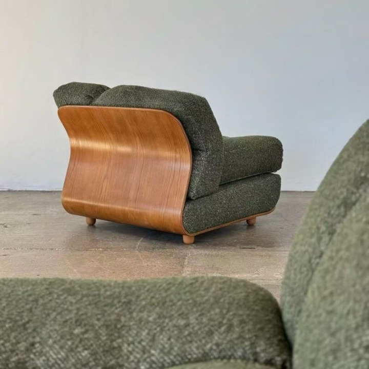 Modern Olive Green Cloud Accent Chair, Upholstered Single Sofa Chair with Curved Wood Base, Tufted Lounge Chair for Living Room, Bedroom, Reading Nook, Balcony, Hotel Lobby