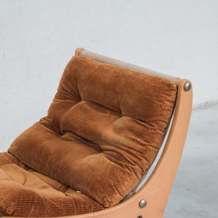 Mid Century Modern Lounge Chair, Brown Corduroy Fabric Accent Chair with Light Wood Frame, Low Profile Single Sofa Chair for Living Room, Bedroom, Balcony, Reading Nook, Café and Boutique Hotel
