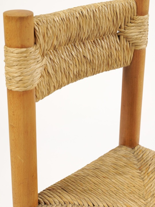 Natural Rope Woven Dining Chair, Solid Wood Accent Chair with Handwoven Rush Seat and Backrest, French Vintage Farmhouse Side Chair for Dining Room, Kitchen, Cafe, Study, Bedroom, and Living Room