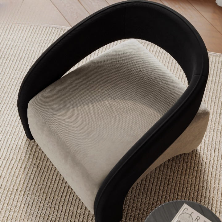 Black and White Accent Chair, Curved Upholstered Lounge Chair for Living Room
