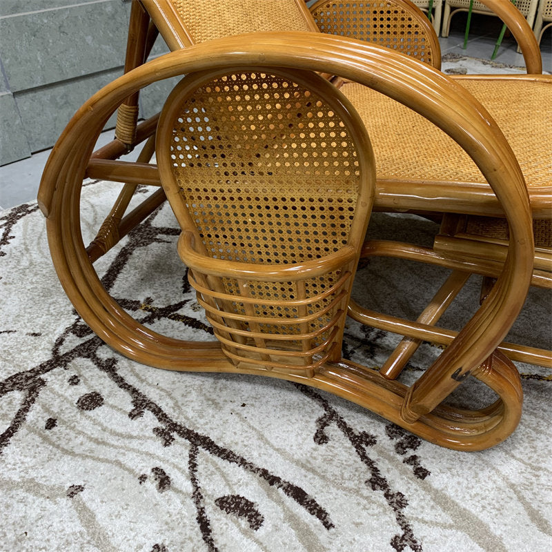 Natural Rattan Reclining Lounge Chair with Pull-Out Footrest
