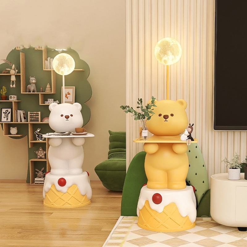 Yellow Resin Bear LED Floor Lamp with Tray Side Table