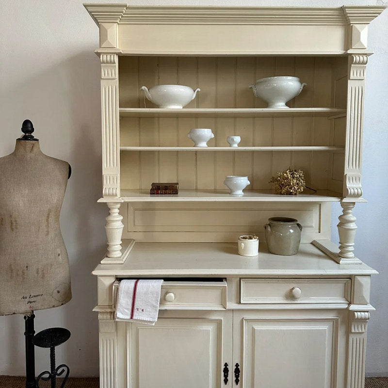 Ivory Solid Wood Kitchen Hutch with Shelves, Drawers and Cabinet