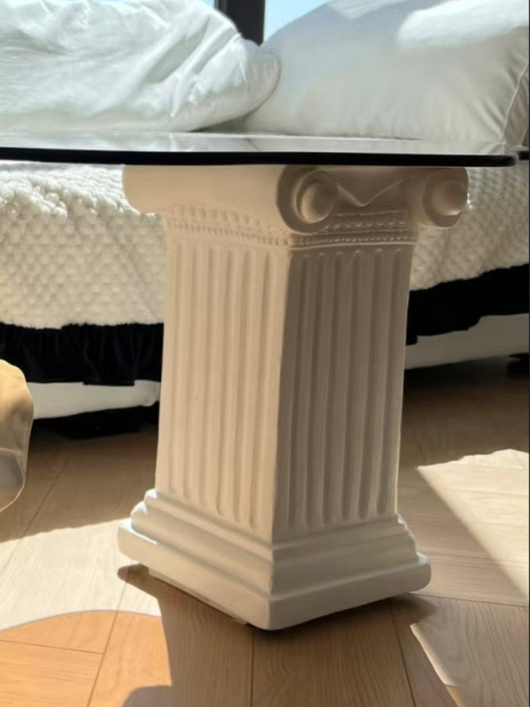 Oval Glass Coffee Table with Classical Bust and Ionic Column Base