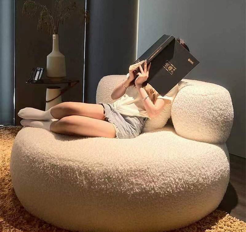 Ivory Boucle Round Accent Chair for Living Room Bedroom