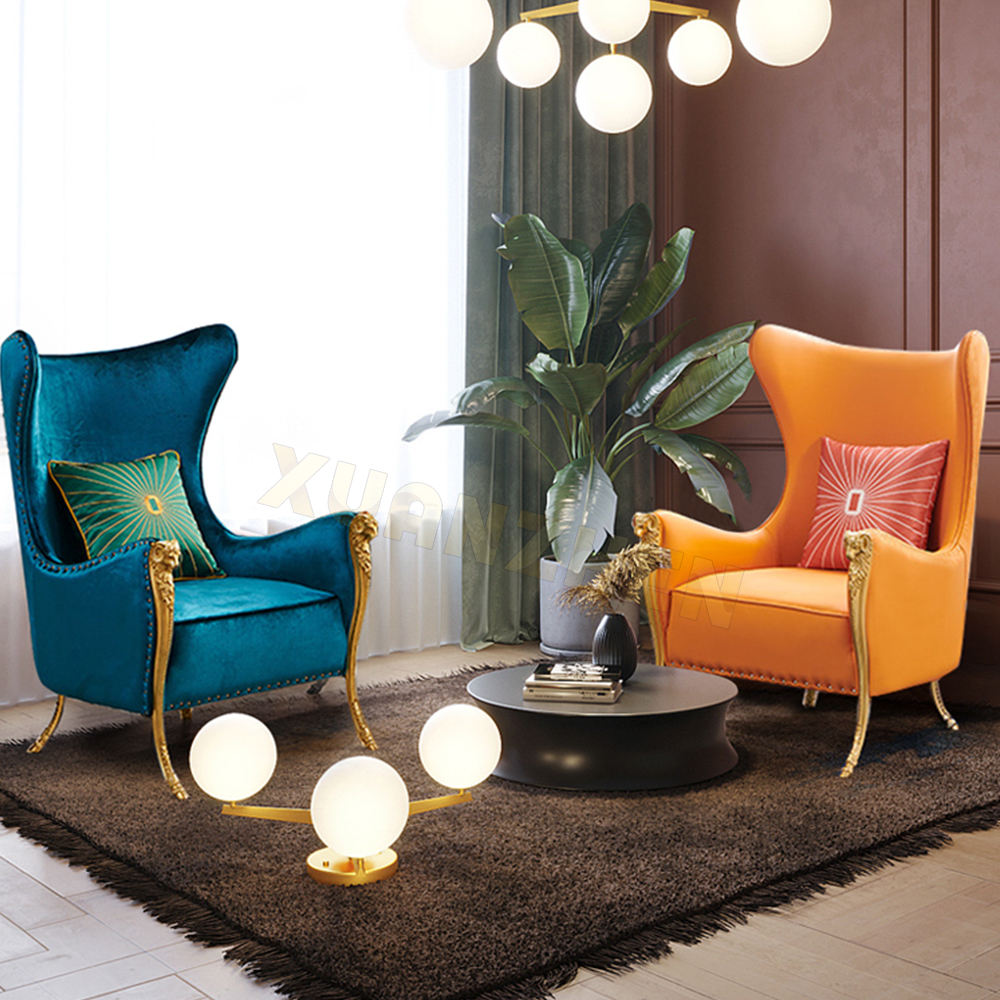 Luxury Blue Velvet Wingback Accent Chair, High Back Upholstered Armchair with Gold Metal Legs, Modern Statement Lounge Chair for Living Room, Bedroom, Hotel Lobby, Reception Area